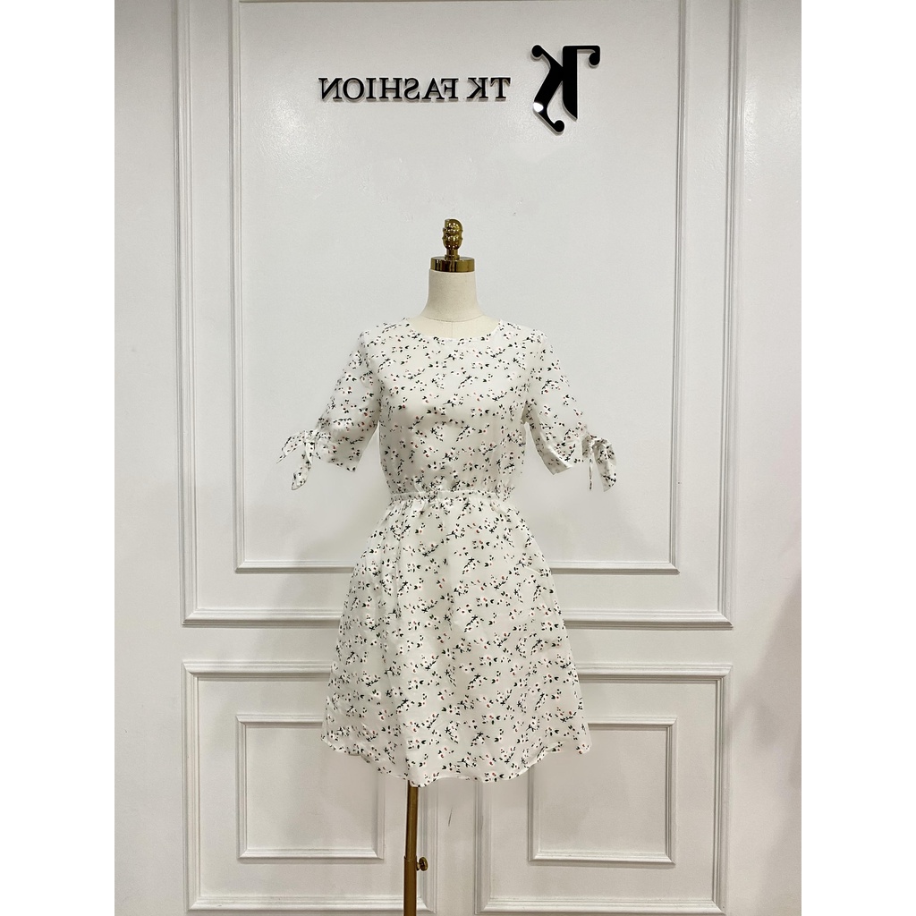 Đầm ngắn tay đính nơ, dáng xòe, tiểu thư, thiết kế cao cấp TK Fashion - DK394
