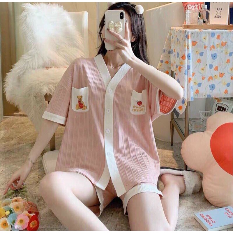 BỘ PIJAMA NỮ DÁNG RỘNG, BỘ ĐỒ MẶC NHÀ YUKATA PHONG CÁCH HÀN QUỐC