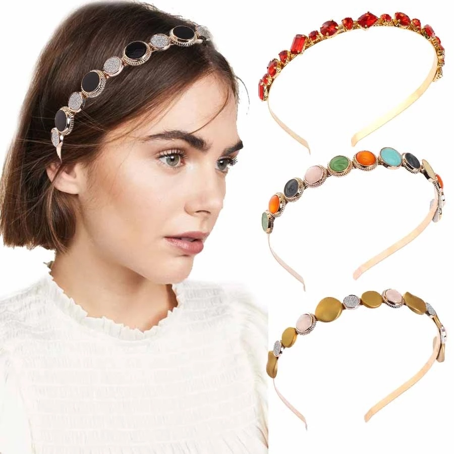 Băng Đô Cài Tóc Bằng Hợp Kim Đính Đá Nhiều Màu Sắc Xinh Xắn Dành Cho Nữ