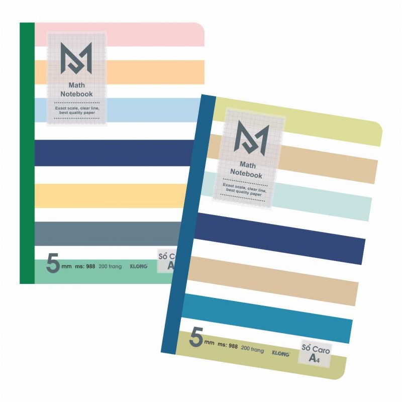 Vở Klong A4 200 trang VPPTUEMINH Caro 5x5 may dán gáy Math Notebook Sổ tập học Toán tiện lợi Klong MS 988