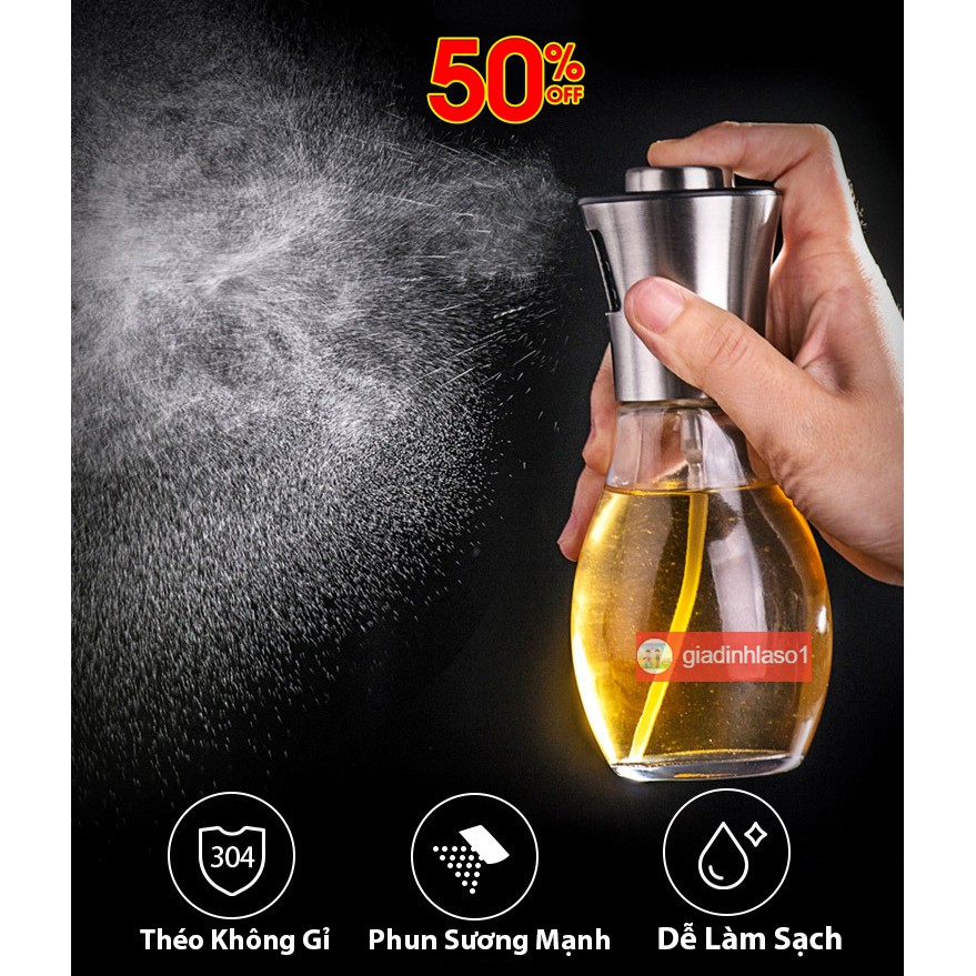 Bình Xịt Dầu Ăn 200ml Chất Liệu Inox Thủy Tinh An Toàn