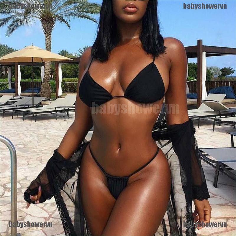 Bộ bikini 2 mảnh trơn áo bra có mút nâng quần lót quyến rũ cho nữ | BigBuy360 - bigbuy360.vn