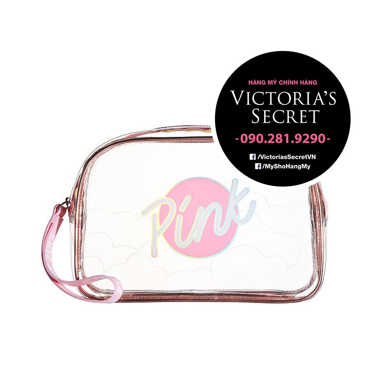 (Bill Mỹ) Túi trang điểm Pink (275) trong suốt, tiện dụng, KT: 24x15cm - Victoria's Secret USA