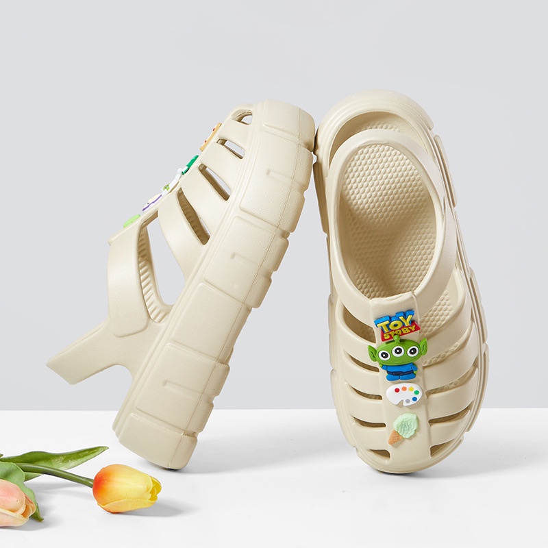 Dép Bít Mũi Màu Trơn Họa Tiết Hoạt Hình Thời Trang Đi Biển Cho Nữ