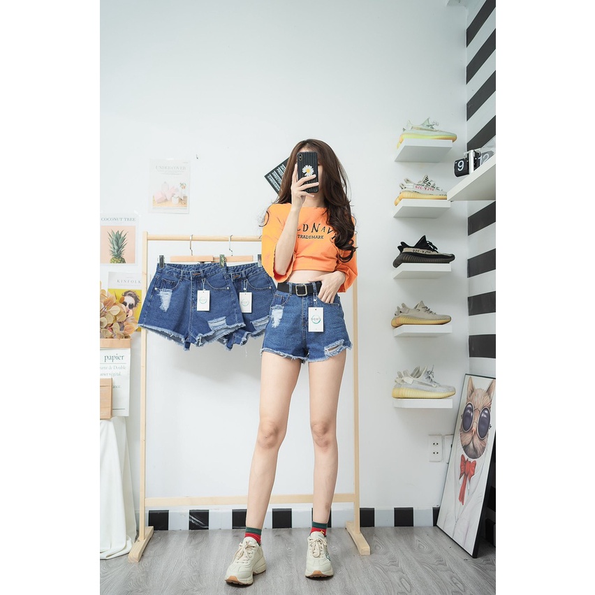 Quần Short Jean Nữ Lưng Cao Cá Tính Rách Sành Điệu
