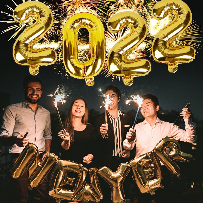 Bong bóng hình số 2022 trang trí nhà cửa mừng năm mới 16 inch