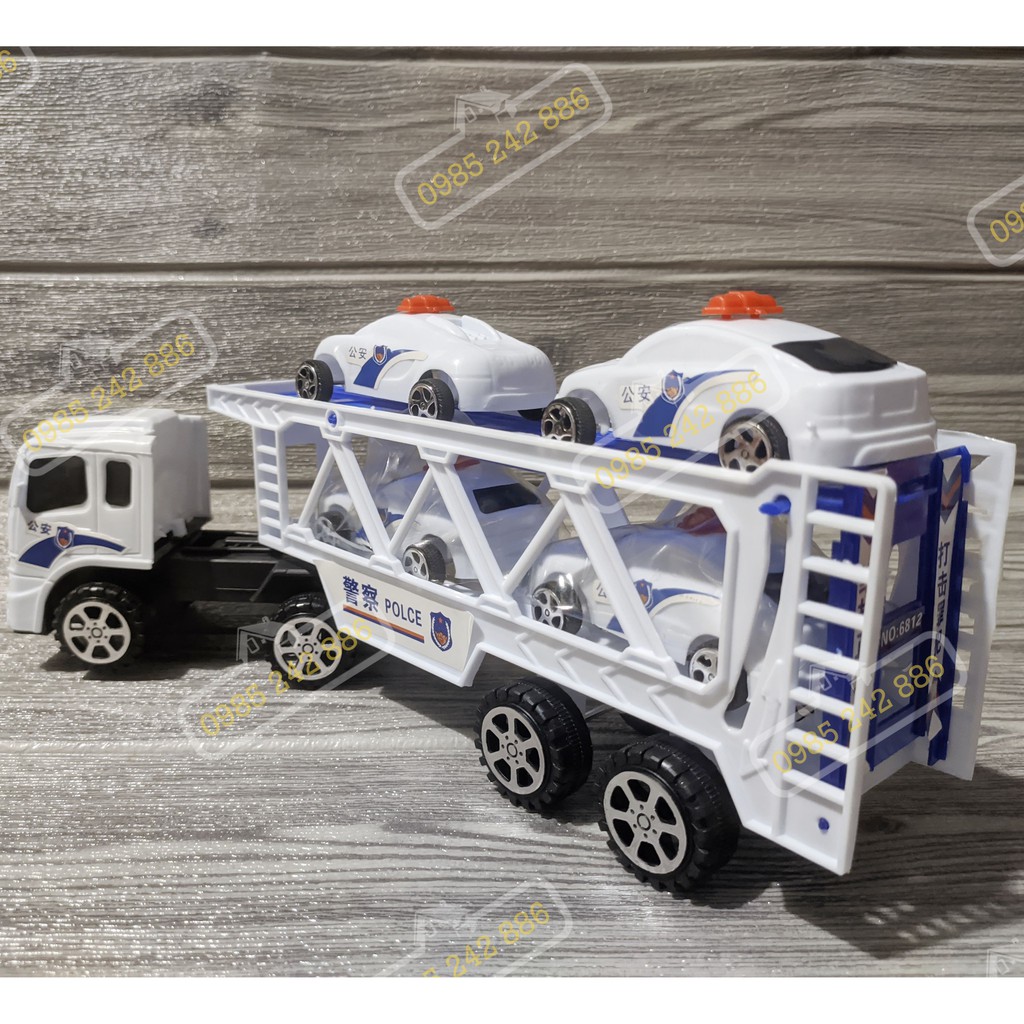 Đồ Chơi Xe Tải Police Chở 4 Xe Mini Loại Nhỡ