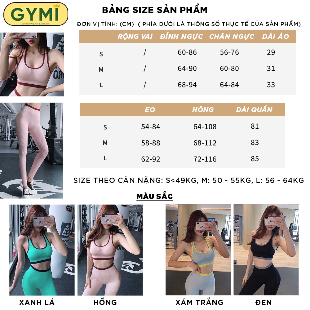 Set bộ đồ tập gym yoga nữ GYMI SET20 gồm áo bra và quần legging chun mông thể thao chất dệt cao cấp co giãn