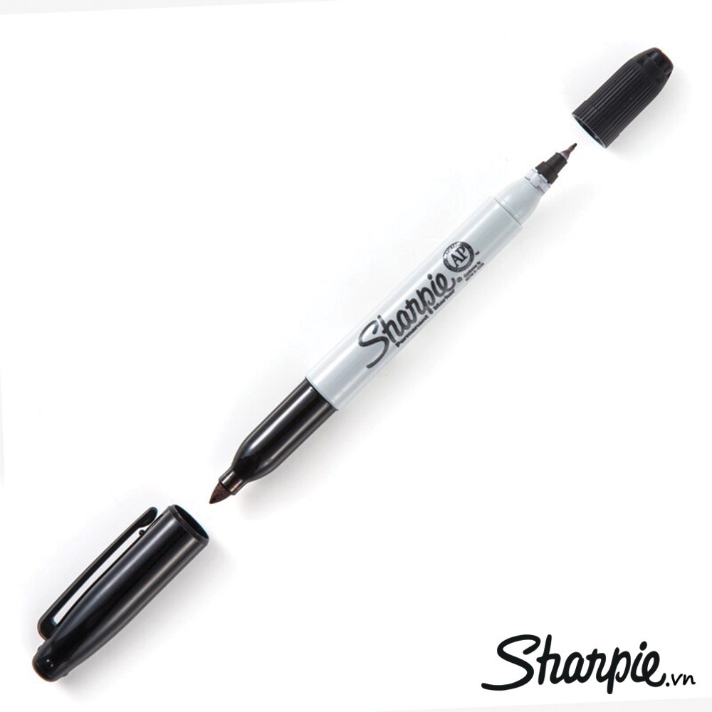 Bút lông dầu 2 ngòi tiện dụng Sharpie Twin Tip - Black (Màu đen)