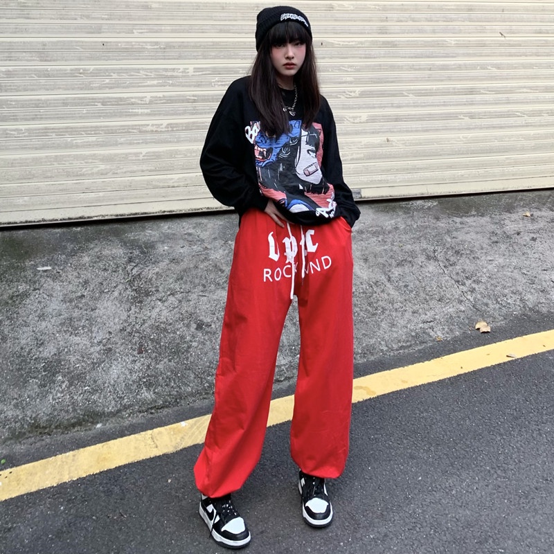 NRVP Quần thể thao nữ ống rộng phong cách thời trang đường phố Hàn Quốc