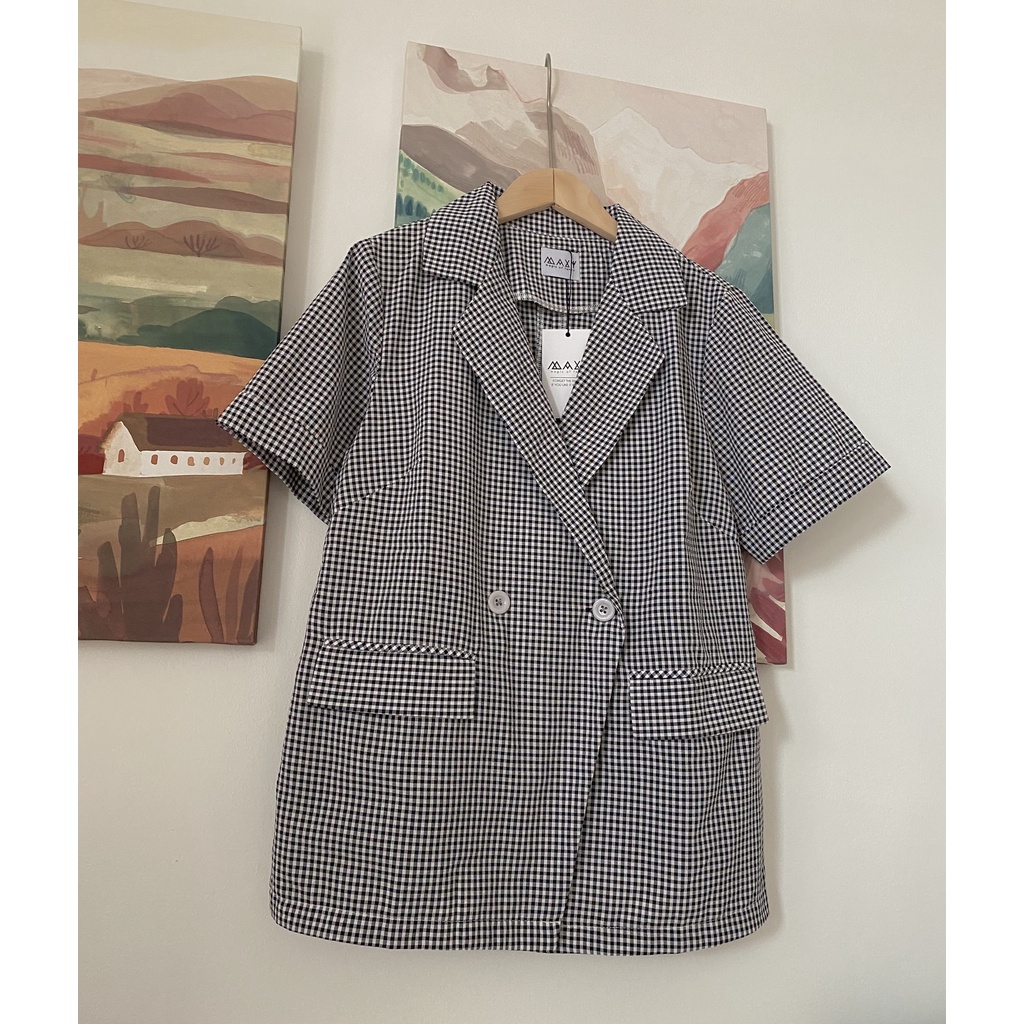 Áo blazer tay ngắn họa tiết sọc Caro Short Blazer Maxy Workshop | BigBuy360 - bigbuy360.vn