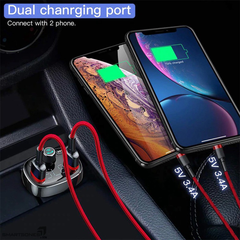 Tẩu sạc Baseus S09 trên ô tô  3.4A kết nối điện thoại qua Bluetooth V4.2, tích hợp Radio FM, nghe nhạc qua USB, TF