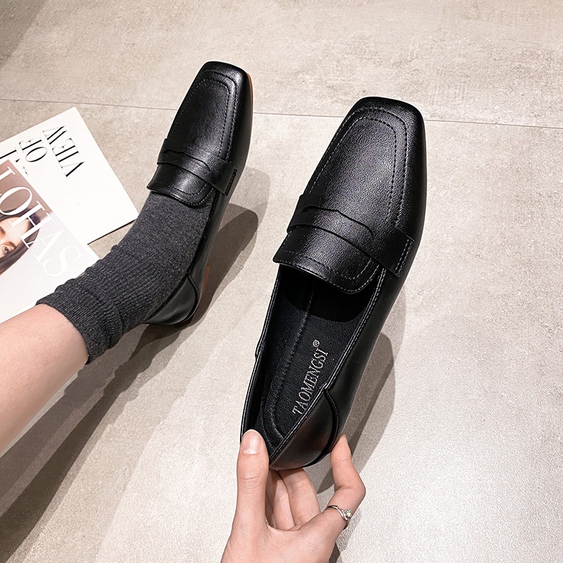Giày Lười Da Mềm Mũi Vuông Thanh Lịch Hợp Thời Trang Size 33-43