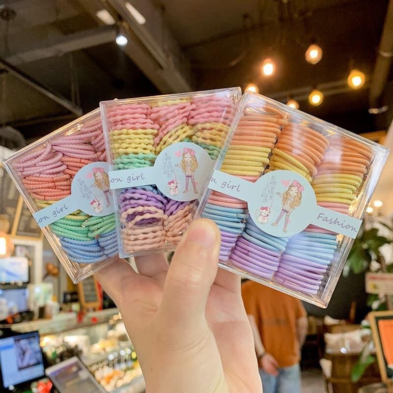 Hộp 100 chun tóc Sweet baby sắc màu hộp vuông