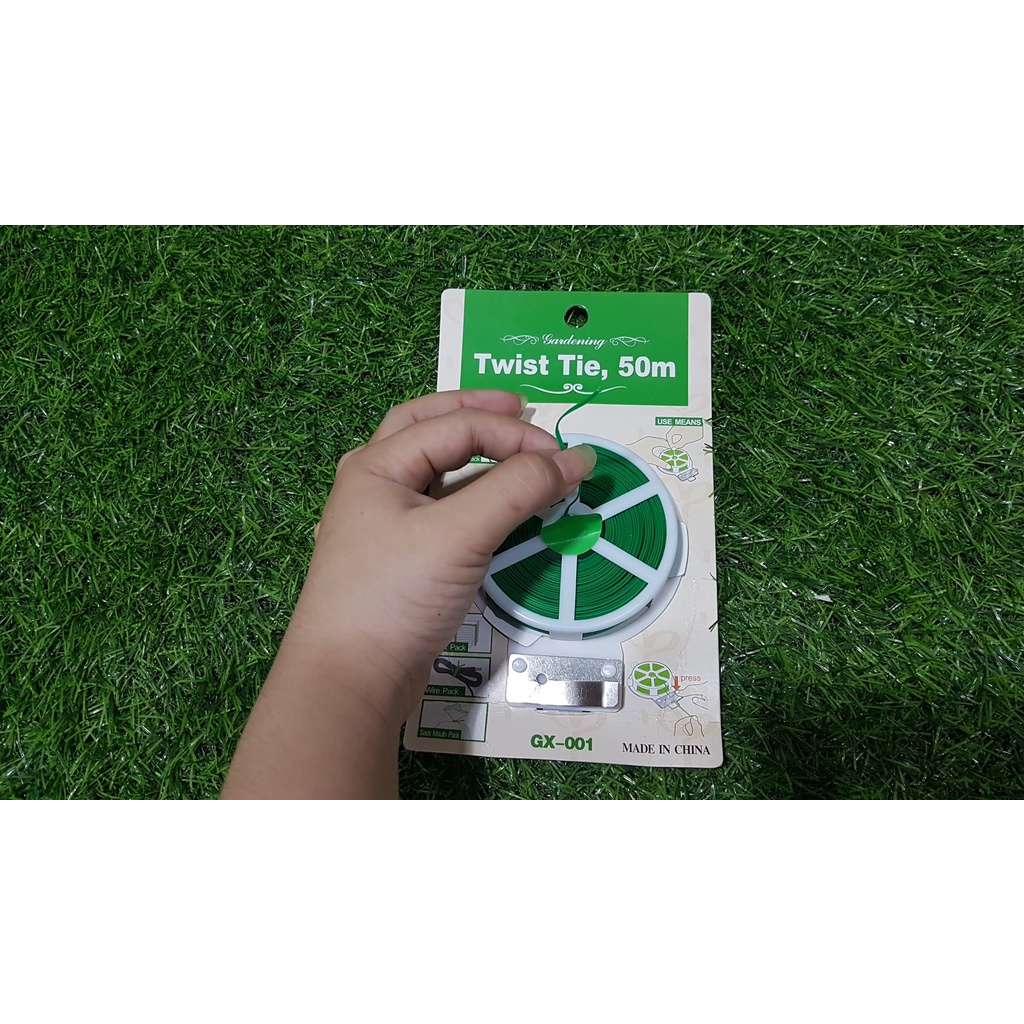 Dây kẽm xạnh twist tie có lưỡi cắt chuyên buộc lan và buộc đồ gia dụng 1cuộn dài 50met