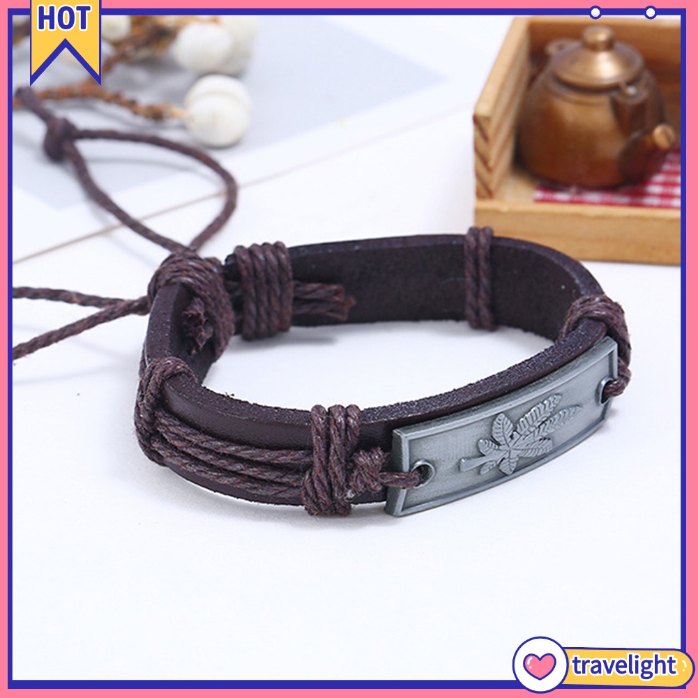 (Travelight) Vòng Tay Giả Da Mặt Hình Lá Phong Phong Cách Vintage K2