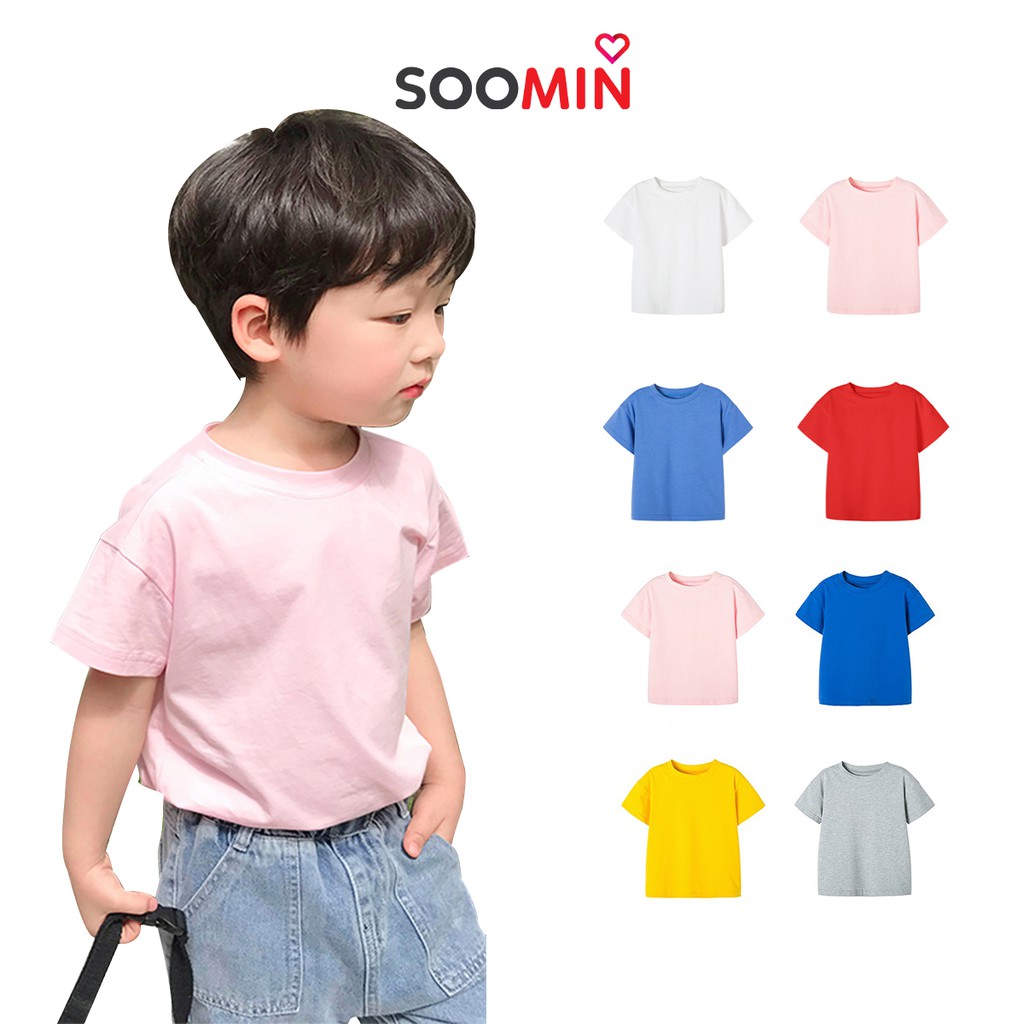 Áo phông bé trai và bé gái unisex cotton trơn Soomin , Áo thun trẻ em từ 1 - 3 tuổi QATE H12