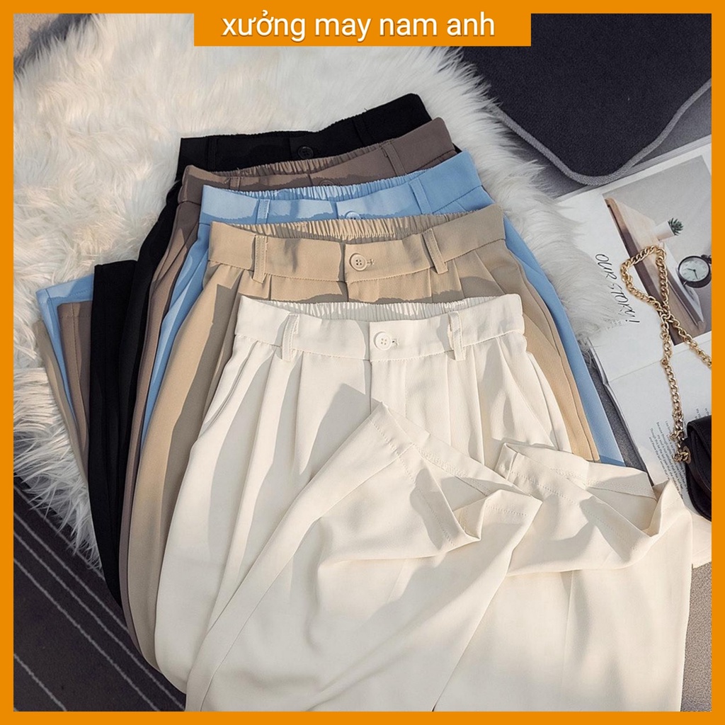 Quần Ống Rộng Suông Nữ Lưng Cao Chun Sau Co Giãn Lên From Xinh MA379