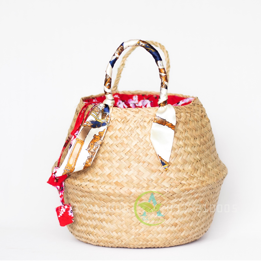 Túi cói thủ công dáng giỏ cây dùng làm túi xách, túi để vật dụng, trang trí hoặc túi để cây cảnh