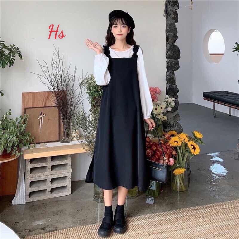 Set váy yếm nhung nhỏ xẻ tà siêu dễ thương TARA 670