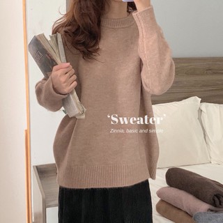 Áo len trơn cổ tròn mùa đông Zinnia ấm áp thời trang phong cách Hàn Quốc