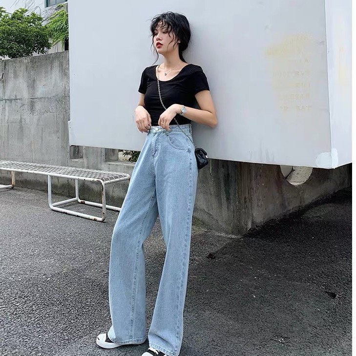Quần Dài Cạp Cao Ống Rộng Phong Cách Ulzzang