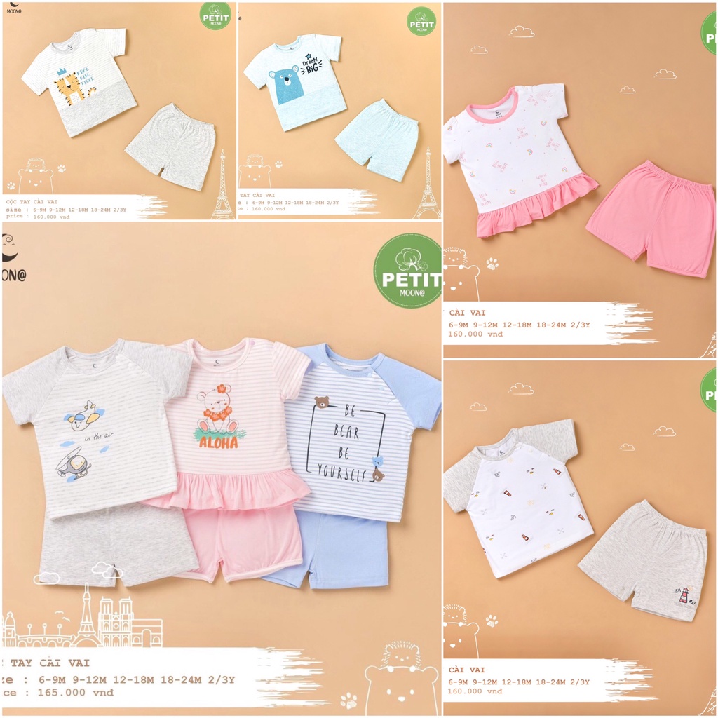 [CHÍNH HÃNG] Bộ cộc tay quần đùi trẻ em chất petit phối họa tiết bắt mắt Moon