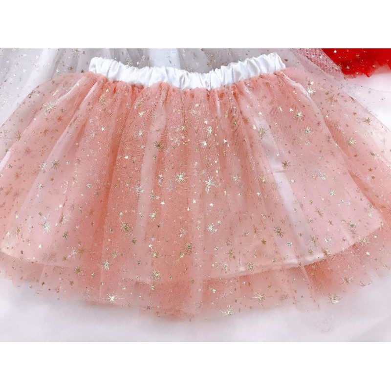 Chân váy cho bé gái hình bông tuyết Elsa ngôi sao lấp lánh chất liệu voan lưới tutu