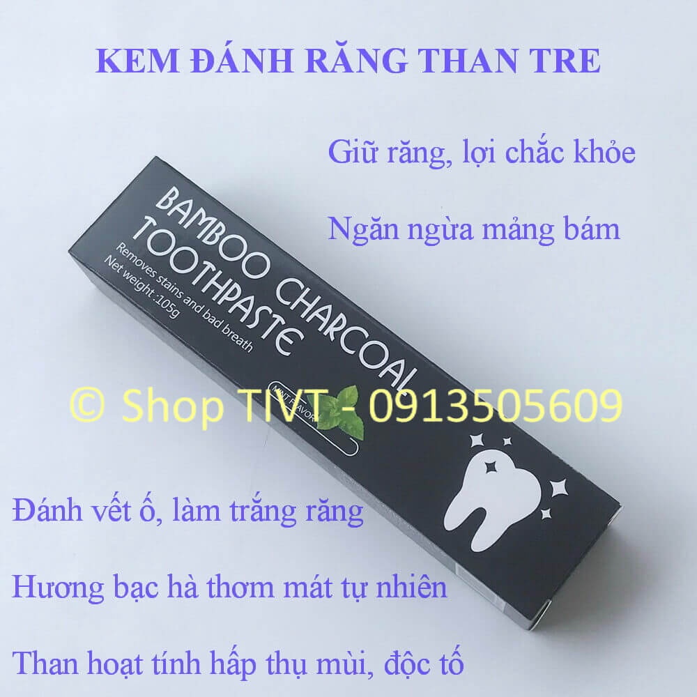 Kem đánh trắng răng than hoạt tính, thành phần tự nhiên, trắng răng, hấp thụ, khử mùi hôi, chắc lợi, ngừa cao răng-TIVT