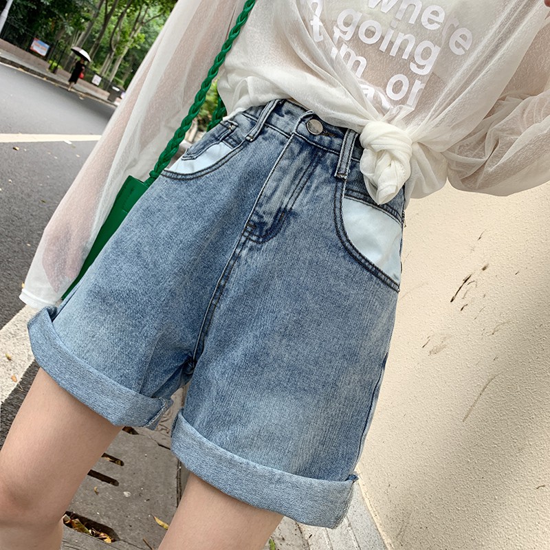 Quần short jean nữ ống rộng rách gấu MSHA3
