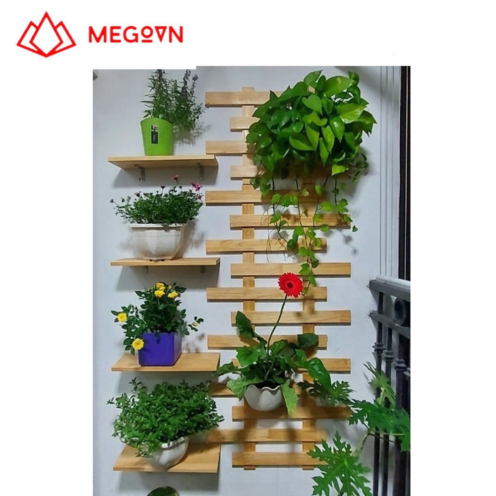 Kệ gỗ treo tường, kệ trang trí MEGOVN, giá gỗ thông treo tường trang trí ban công, ngoại thất đẹp