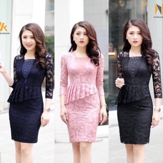 Đầm ren peplum xếp ly eo V154
