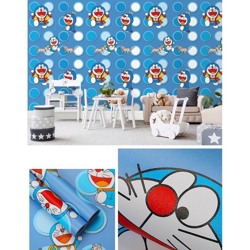 [SALE SỐC] 10m Giấy dán tường Đô re mon ô tròn - 10m Decal dán tường Doraemon ô tròn có keo sẵn