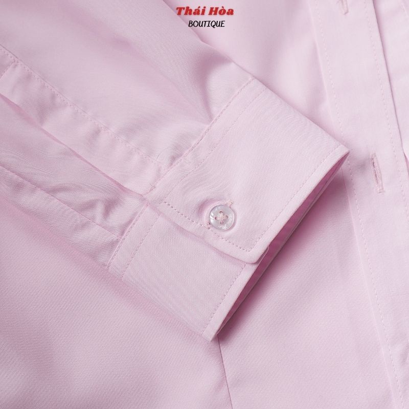 Áo sơ mi nữ đẹp hồng kiểu công sở dài tay vải cotton trơn mềm mịn Thái Hoà 047-03-01