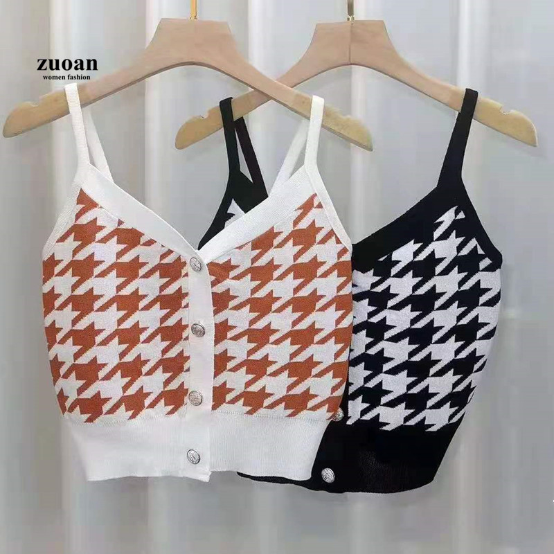 SUXI Áo hai dây dệt kim dáng ôm xinh xắn thời trang cho nữ