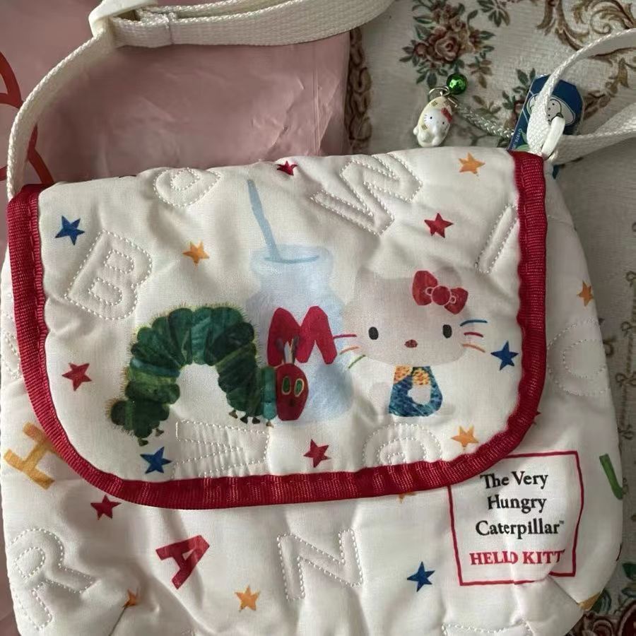Cartoon Cute Shoulder Bag Girl New Hellokitty Embroidery Cute Wild Caterpillar Bag Shoulder Bag Armpit Bag Cosmetic Bag Female