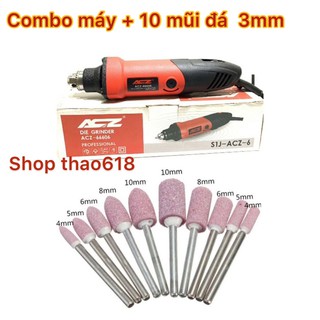 Combo  Bộ Máy 400W + Bộ 10 mũi chân 3mm -  Máy mài khuôn 400W ACZ 66606 I đầu khoan 6mm