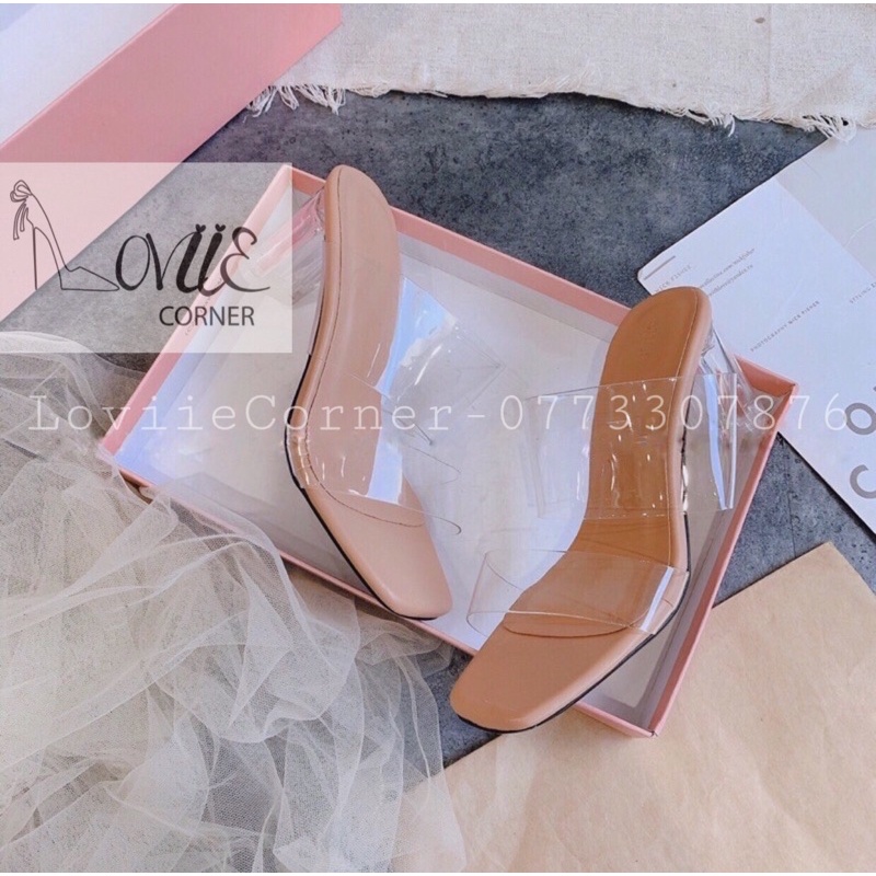 [Mã SKAMFSW175 giảm 10K đơn 50K] DÉP CAO GÓT LOVIIECORNER - GUỐC NỮ CAO GÓT QUAI TRONG 7 PHÂN ĐẾ VUÔNG D190714