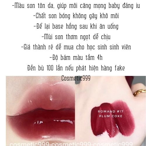 Son romand juicy lasting tint, son bóng romand hàn quốc chính hãng lâu trôi Cosmetic999