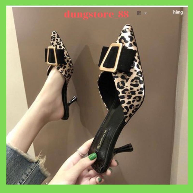 Sục NữFREESHIPsục cao gót guốc cao gót Sục Nữ da báo cao7cm da mềm Hàng Chuẩn Size Đế Vững Màu Đen Cực Sang