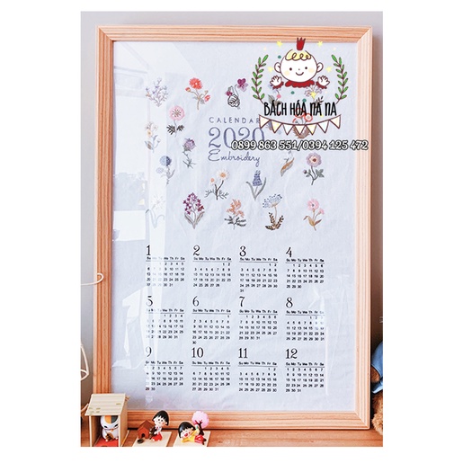 DIY bộ KIT tập thêu tay LỊCH VẢI 2024 quà tặng handmade/ GÓI NGUYÊN LIỆU TỰ THÊU ngày kỷ niệm/ bách hóa na na