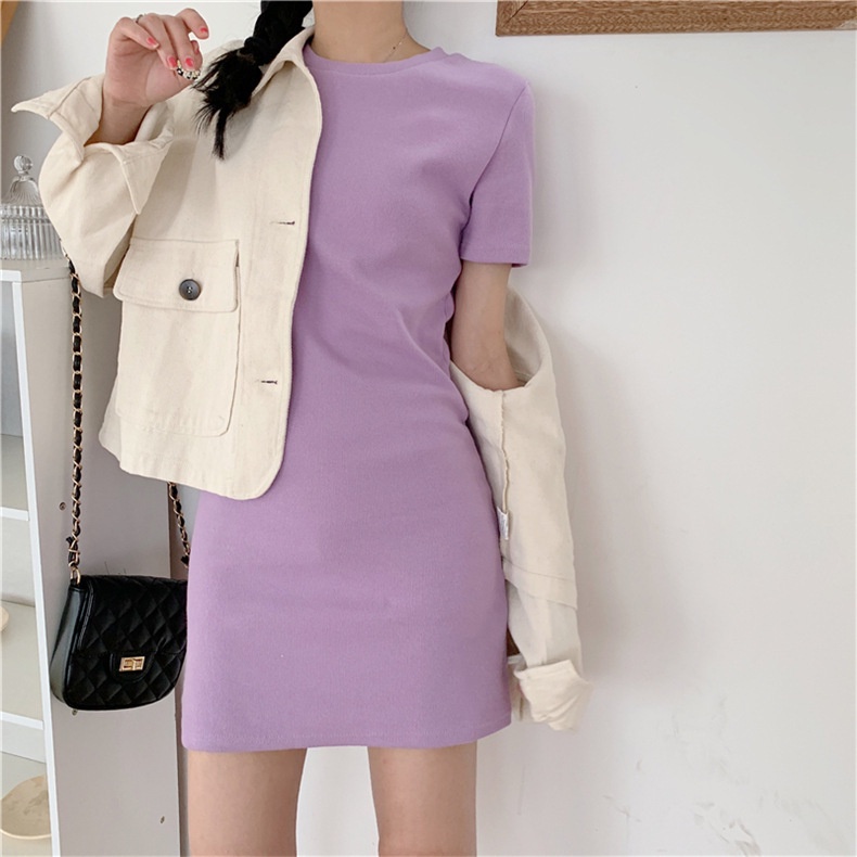 Đầm dài màu trơn phong cách Hàn Quốc thời trang xuân thu cho nữ