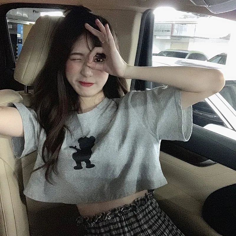 Set Áo Thun Ngắn Tay + Chân Váy Lưng Cao Họa Tiết Sọc Caro Thời Trang Mùa Hè