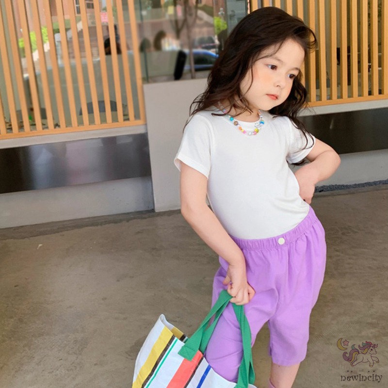 Áo Thun Tay Ngắn Màu Sắc Trơn Thời Trang Mùa Hè Hàn Quốc Dành Cho Bé Gái