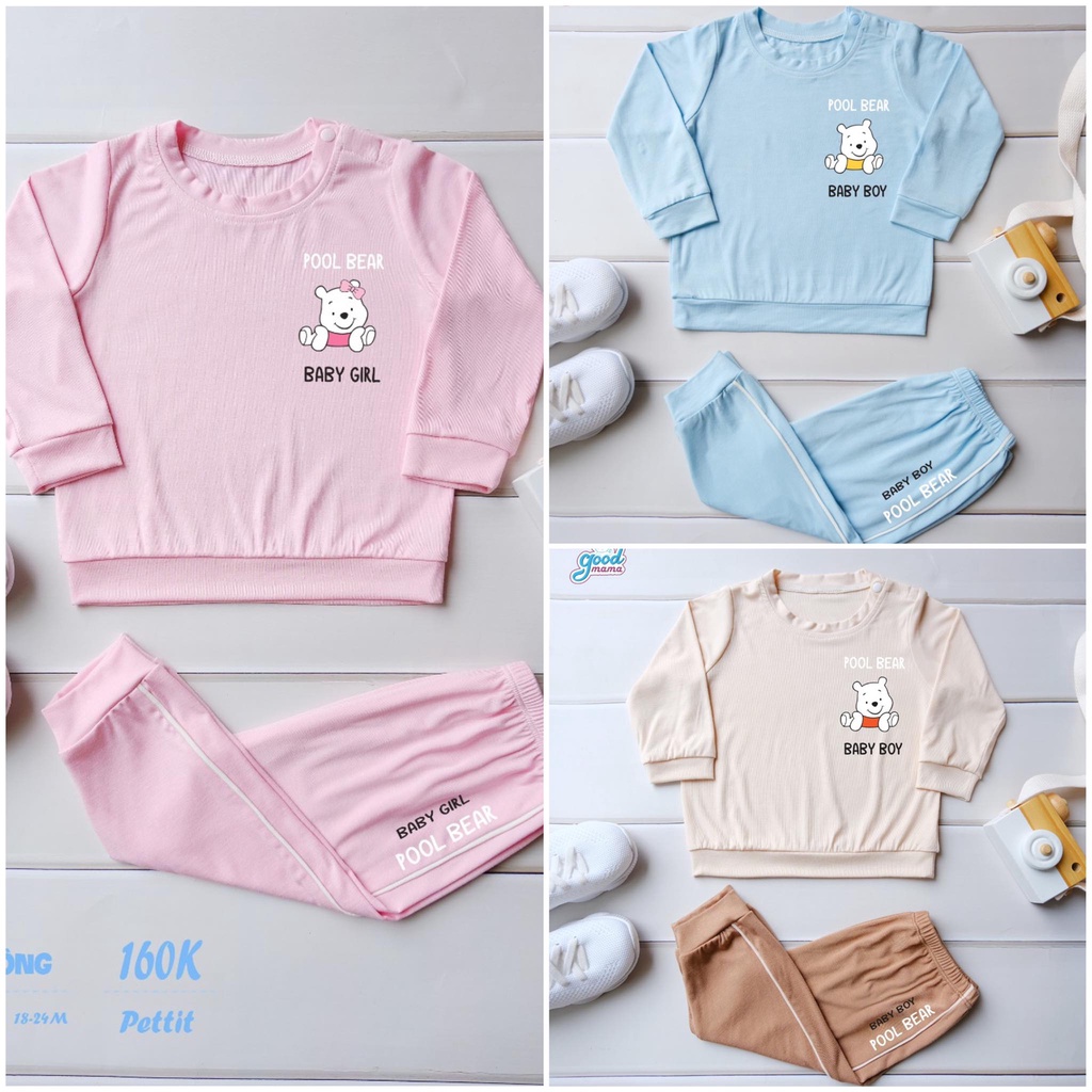 [Chính Hãng] Bộ quần áo dài tay khuy vai petit pool bear trẻ em Good Mama
