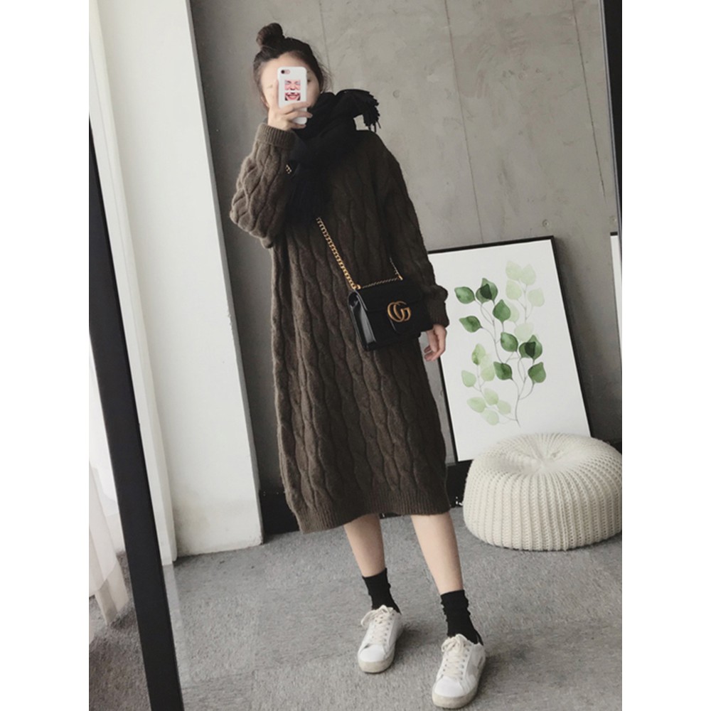 Váy len xoắn thừng dáng dài form thụng style Hàn Quốc ấm áp mùa đông