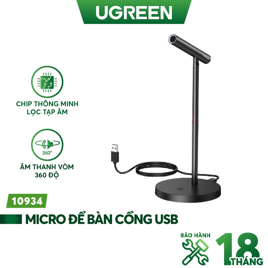 Micro Để Bàn Cao Cấp UGREEN 10934 Độ Nhạy Cao Cổng Kết Nối USB Cho PC, Laptop, Máy Tính - Hàng Chính Hãng