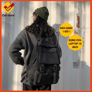 Balo ulzzang nam nữ chống nước nhiều ngăn cá tính đen trơn đựng laptop - Cali Store