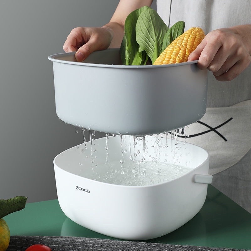 Chậu rổ 2 lớp thoát nước có quai ECOCO cao cấp