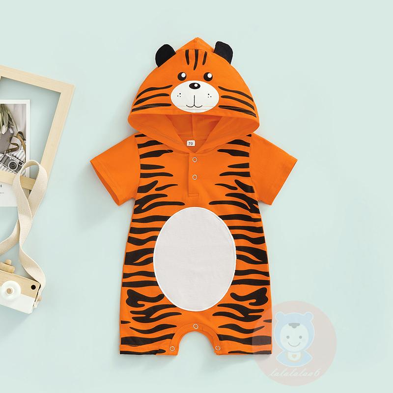 Bộ Áo Liền Quần Ngắn Tay Có Mũ In Hình Hổ Con Thời Trang Mùa Hè Cho Bé La6